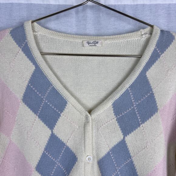John Galt Sweater Elizabeth Argyle Pastel Cardigan Soft Girl Preppy Tennis Y2K - Picture 3 of 6